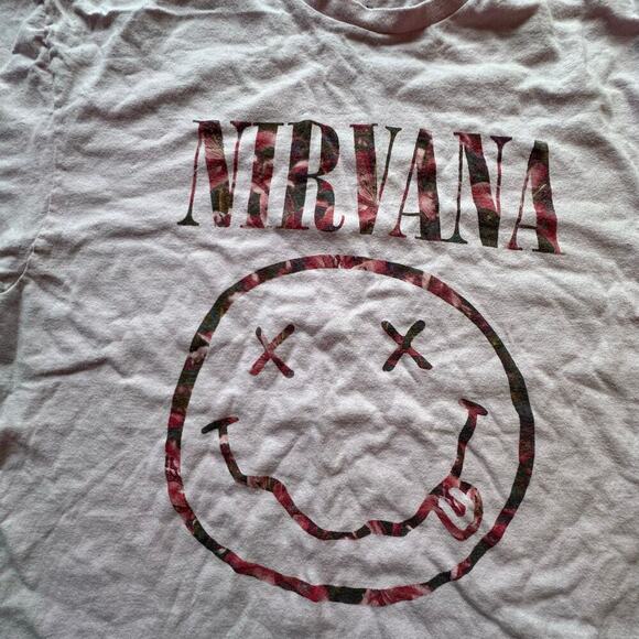 NIRVANA x Womens Light Pale Pink Band Graphic Tee 90s Y2K Grunge Emo l Size XL - Picture 2 of 6